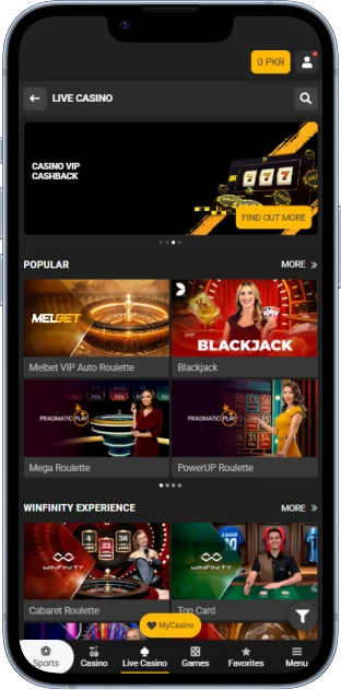 Live Casino in the Melbet app
