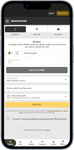 Registration Form via the Melbet App